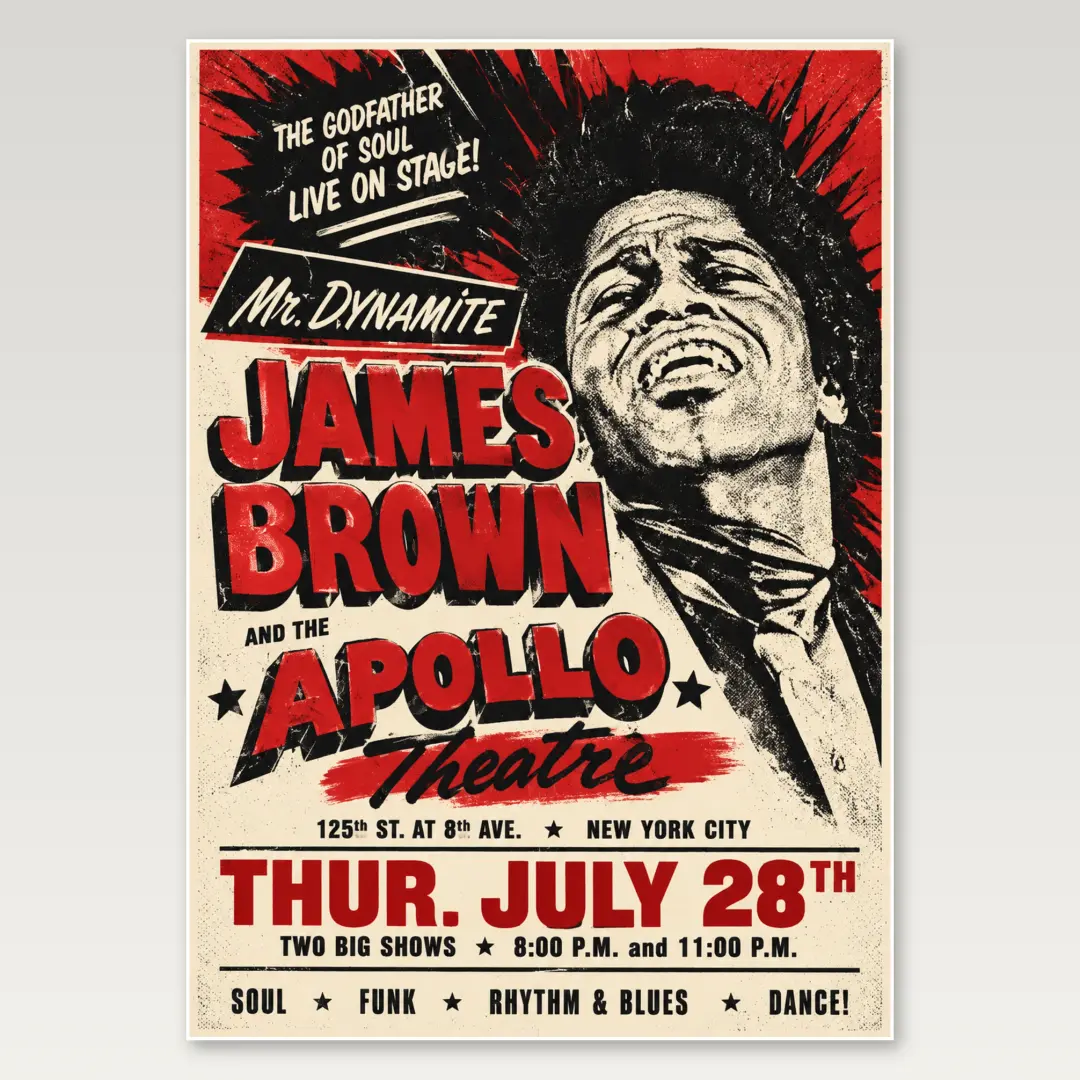 James Brown Apollo 1968 A4-Poster