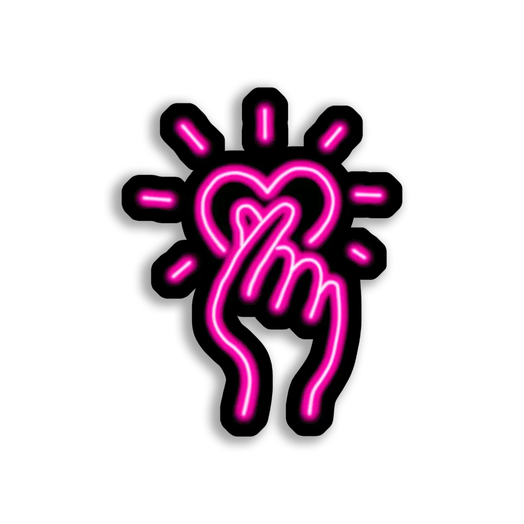 Pegatina de corazón con los dedos rosa neón