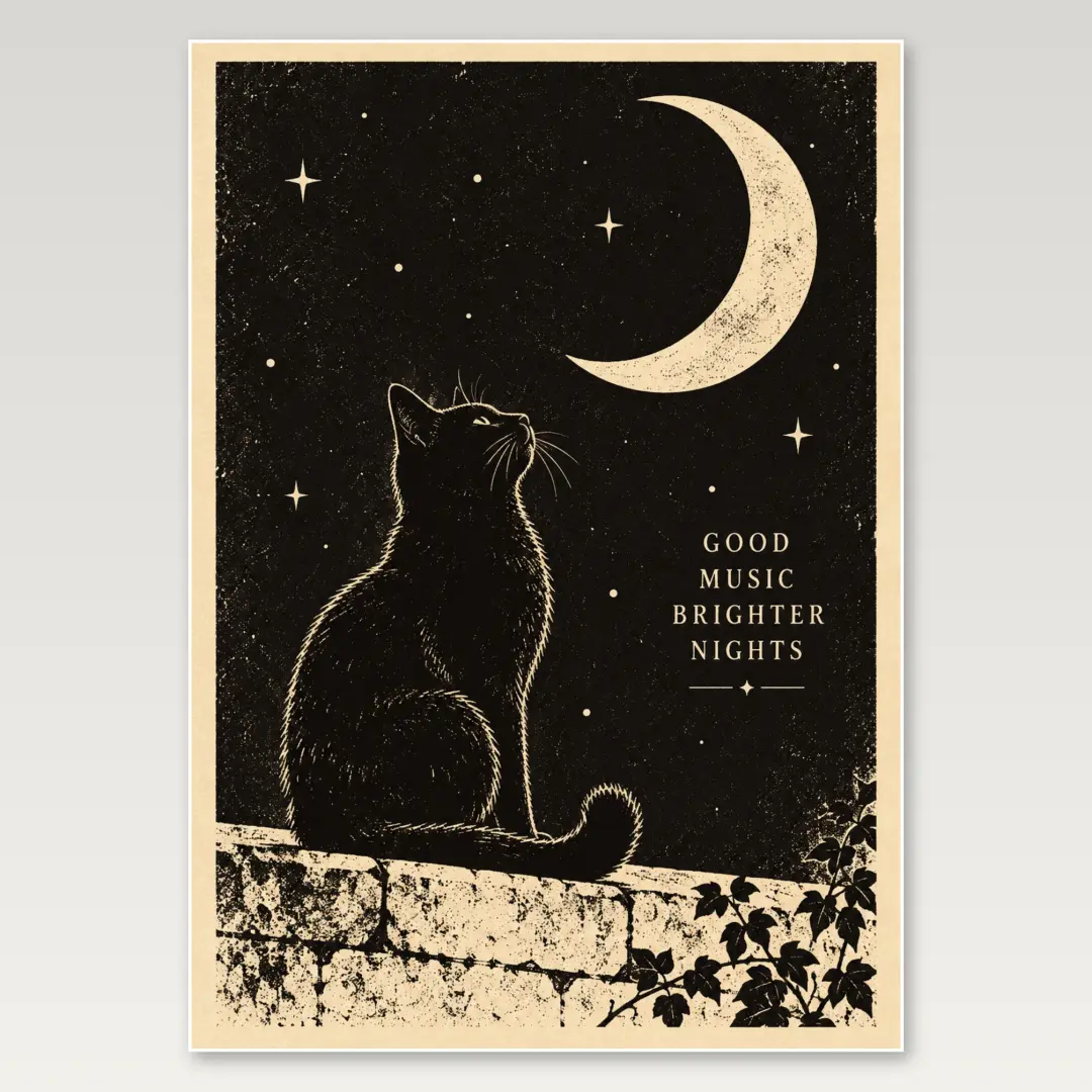 Black Cat Moon Card A4 Poster
