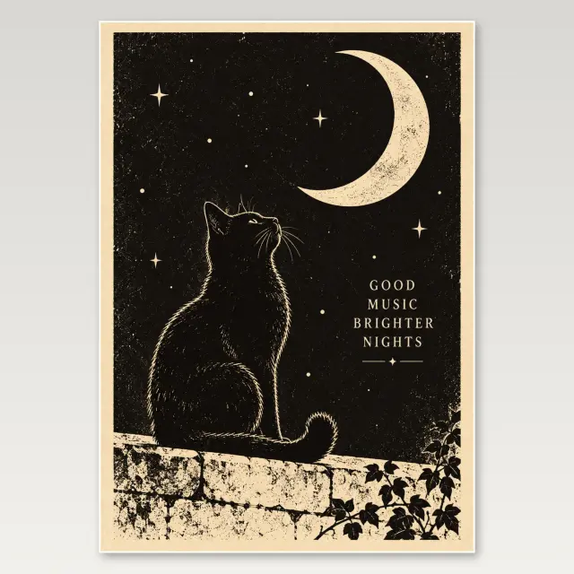 Black Cat Moon Card A4 Poster