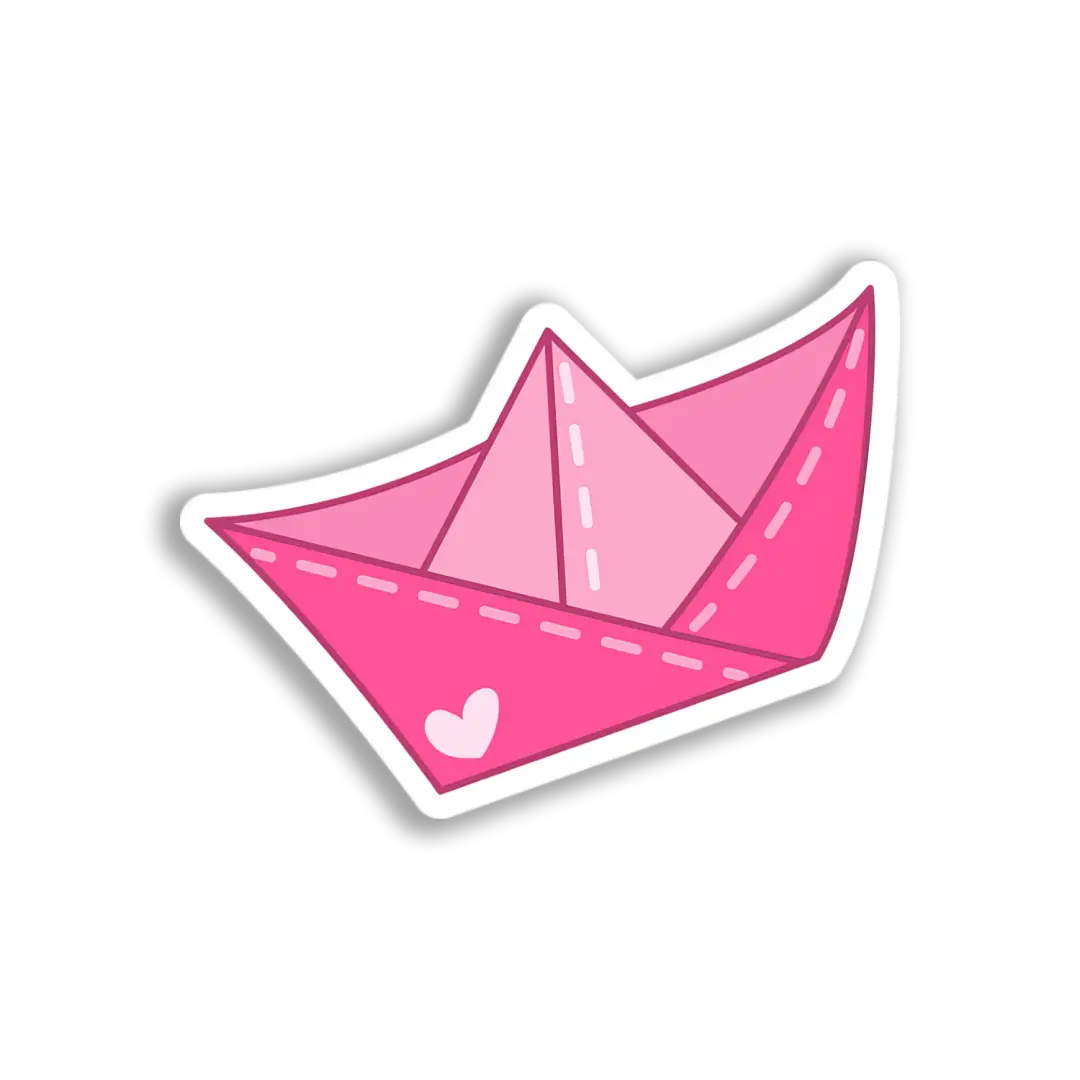 Pink Paper Boat Sticker
