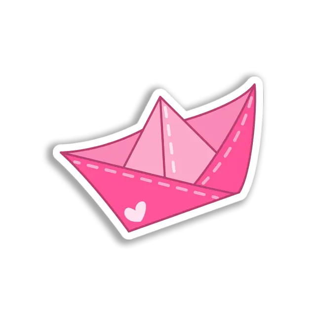 Pink Paper Boat Sticker