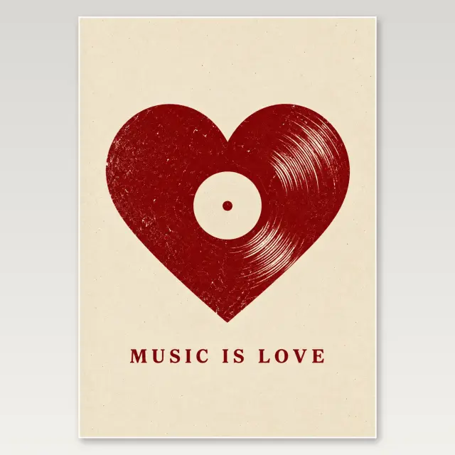 Music Is Love Red Heart A4 Poster