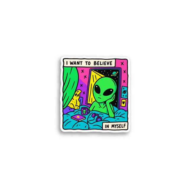 Pegatina de alienígena Creo en mí mismo