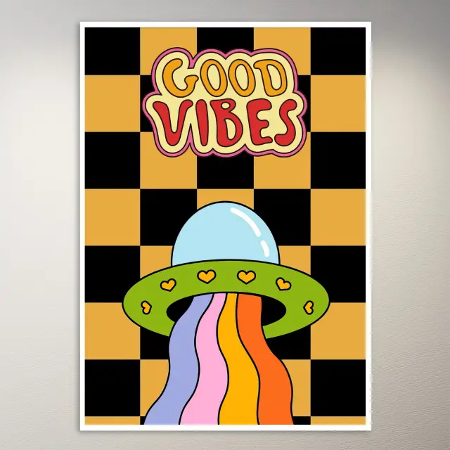 Gute Vibes und Regenbogen-UFO Poster