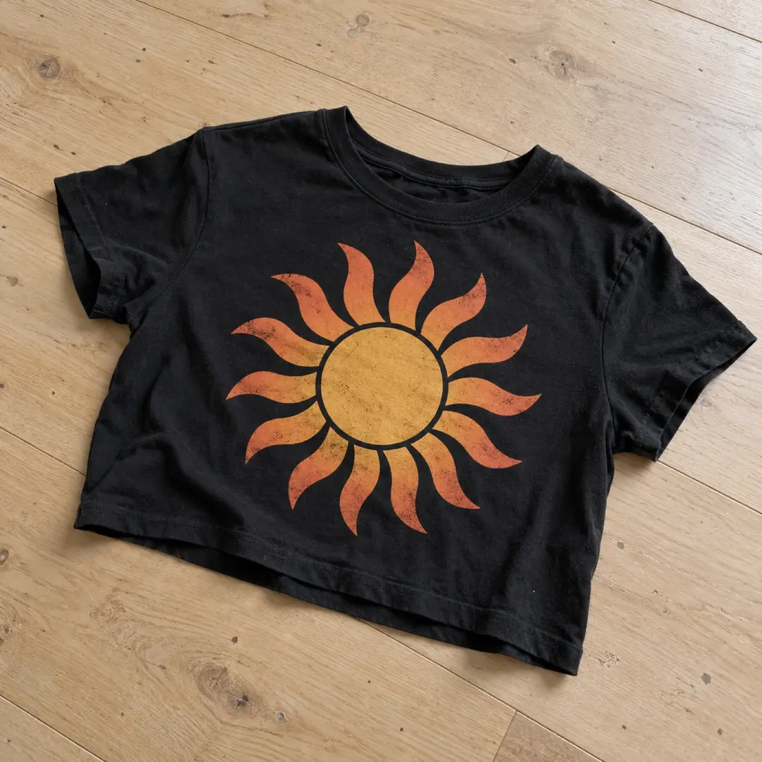 Retro Sun Crop Top — Black