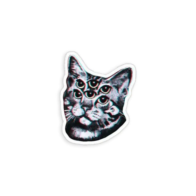 Psychedelic Cat (3D vintage effect) Sticker