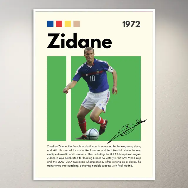 Zidane französische Fußball-Ikone Poster