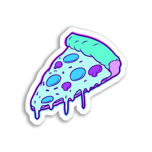 Pegatina de porción de pizza derretida y goteante