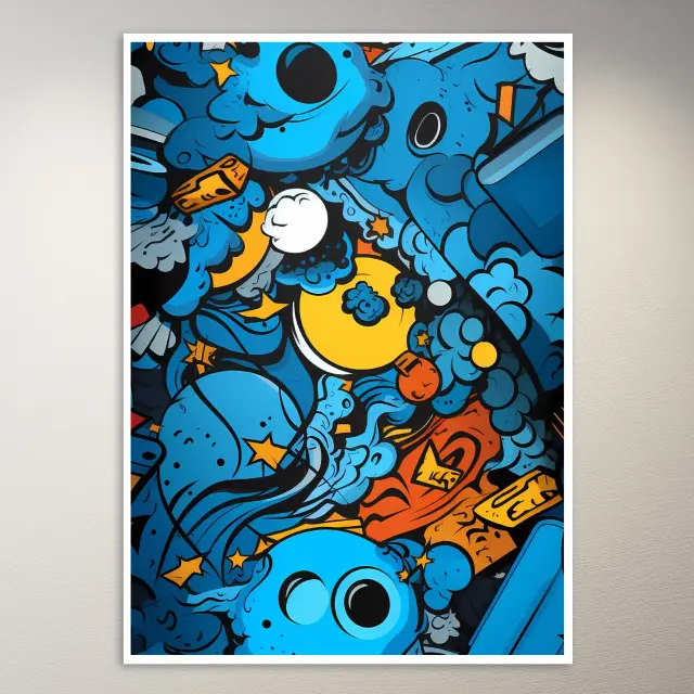 Blau-oranges Graffiti-Kunstmuster Poster