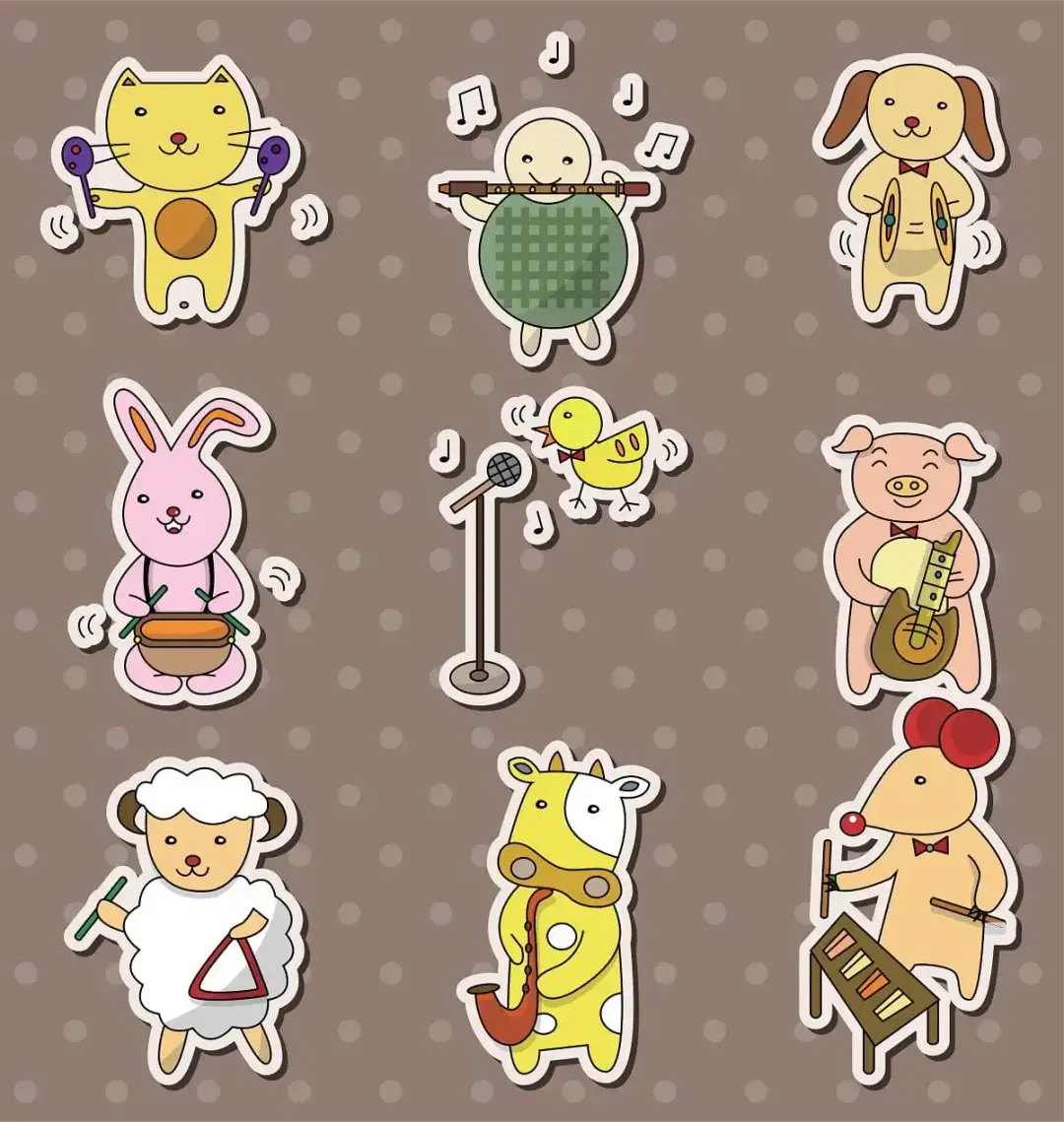 Pegatinas de animales musicales