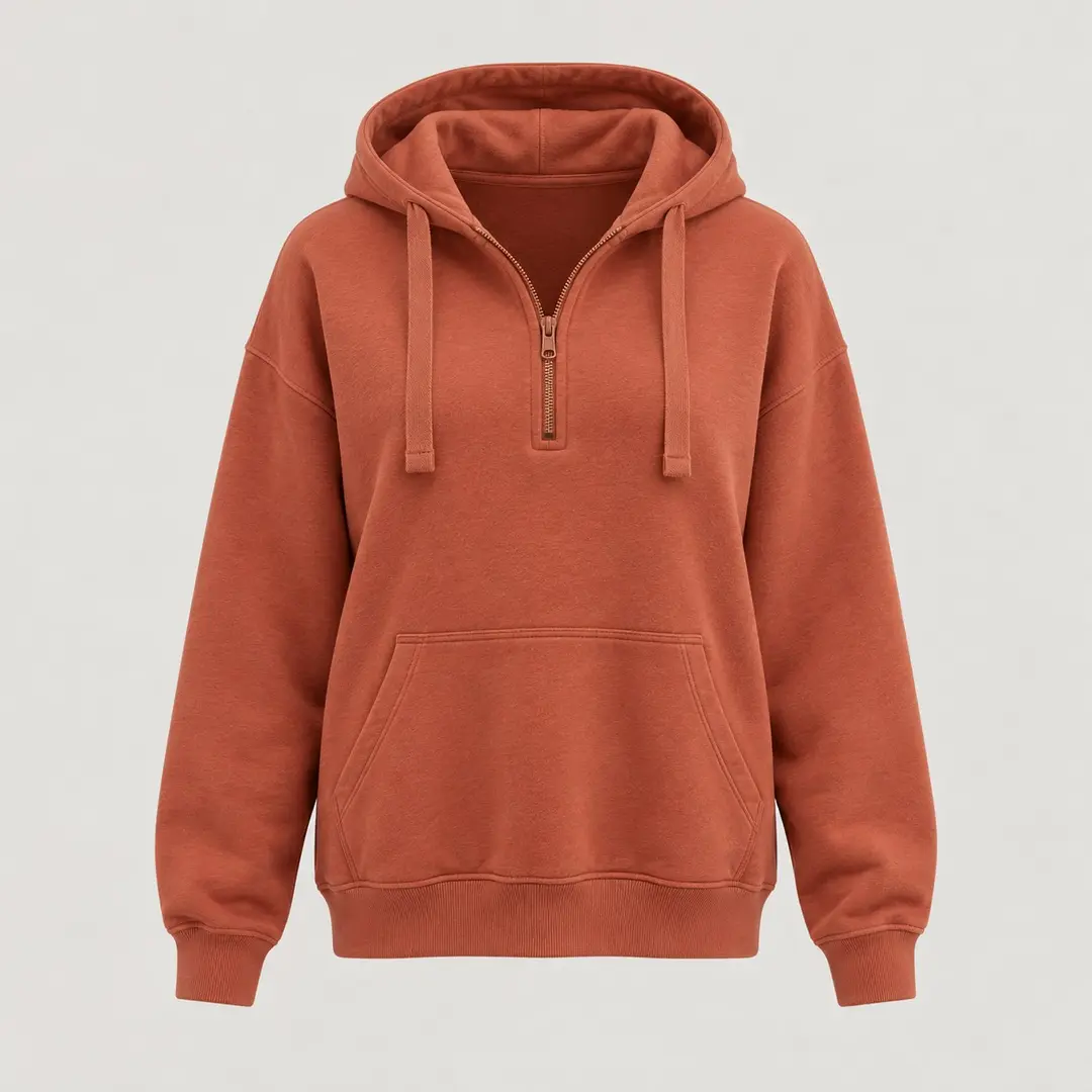 Junk Boat Half-Zip Hoodie in Terracotta