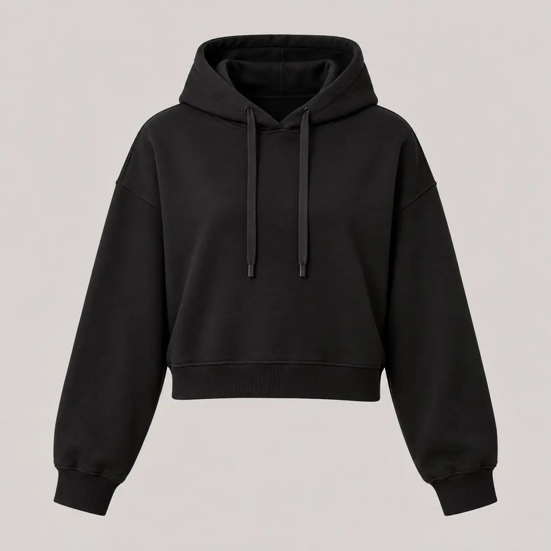 Lantern Cropped Hoodie in Black