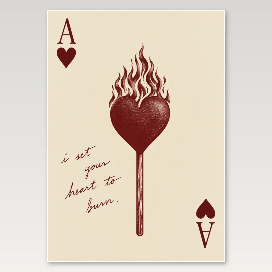 Burning Heart Playing Card A4 Poster