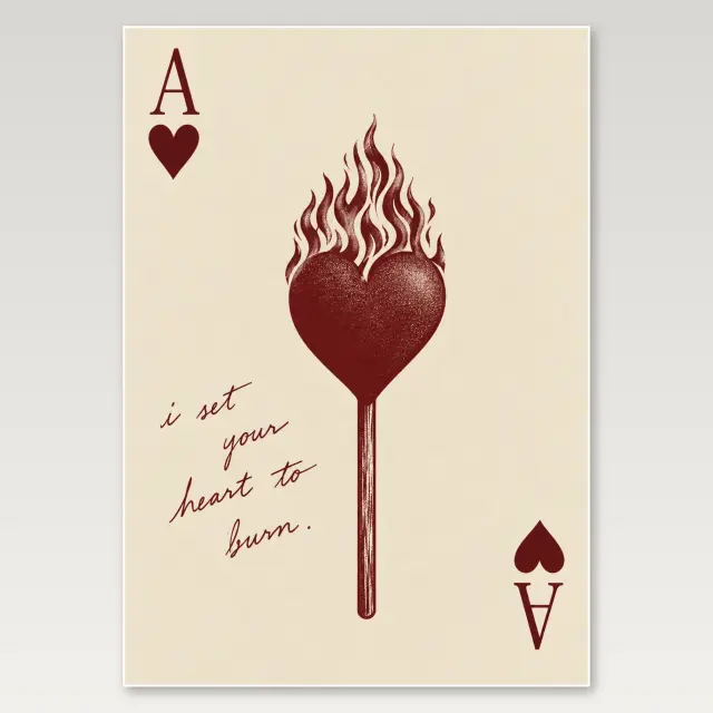 Burning Heart Playing Card A4 Poster