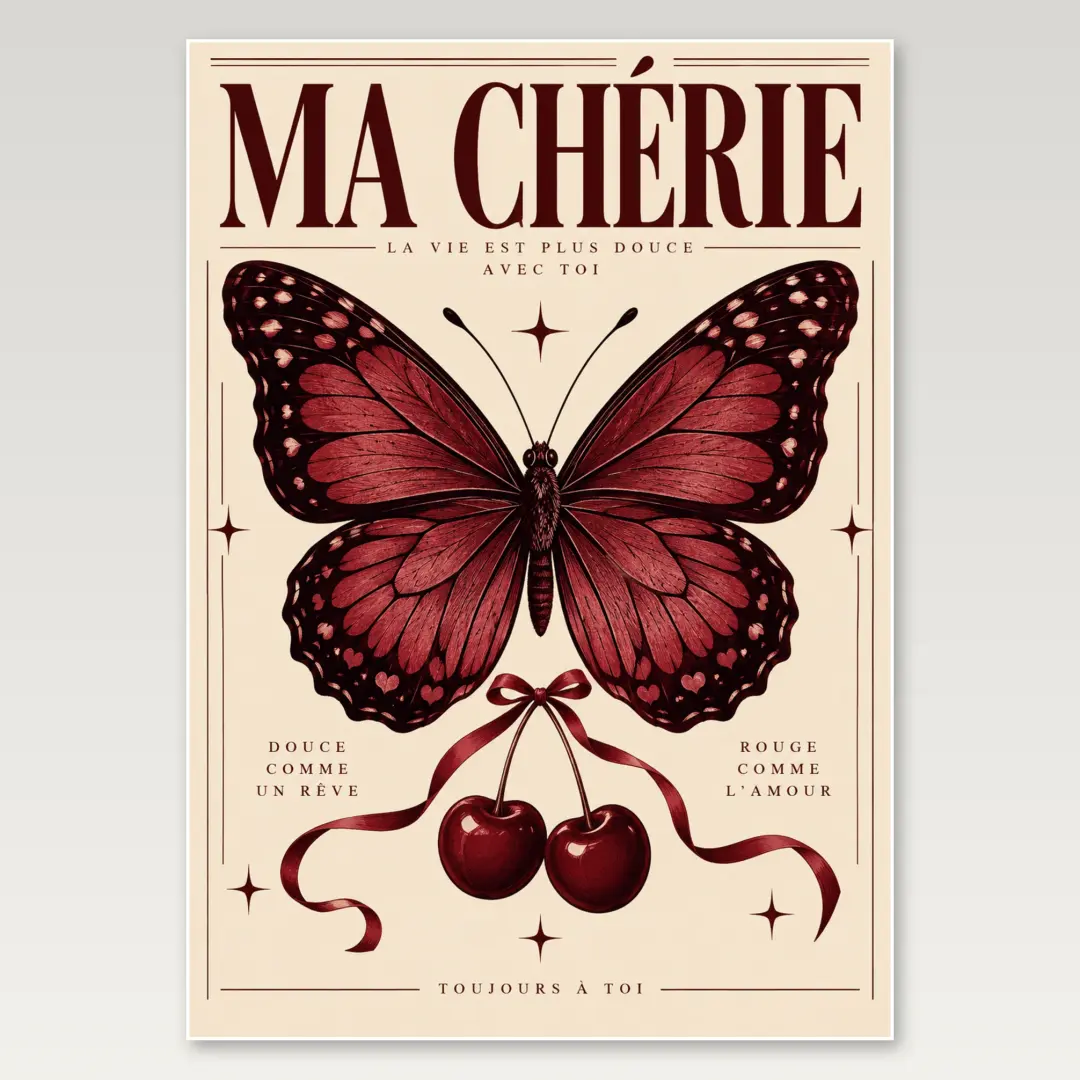 Cherry Butterfly Cutout A4 Poster