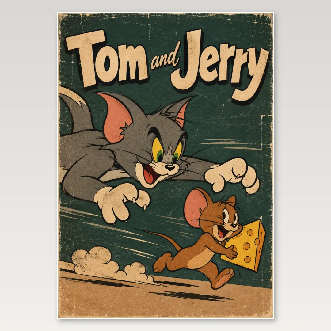Tom and Jerry Vintage Cartoon A4 Poster