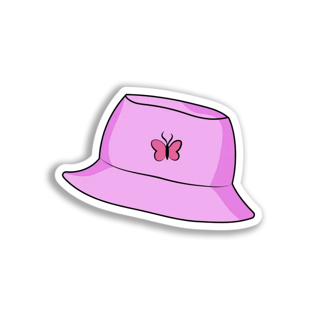 Pink Butterfly Bucket Hat Sticker
