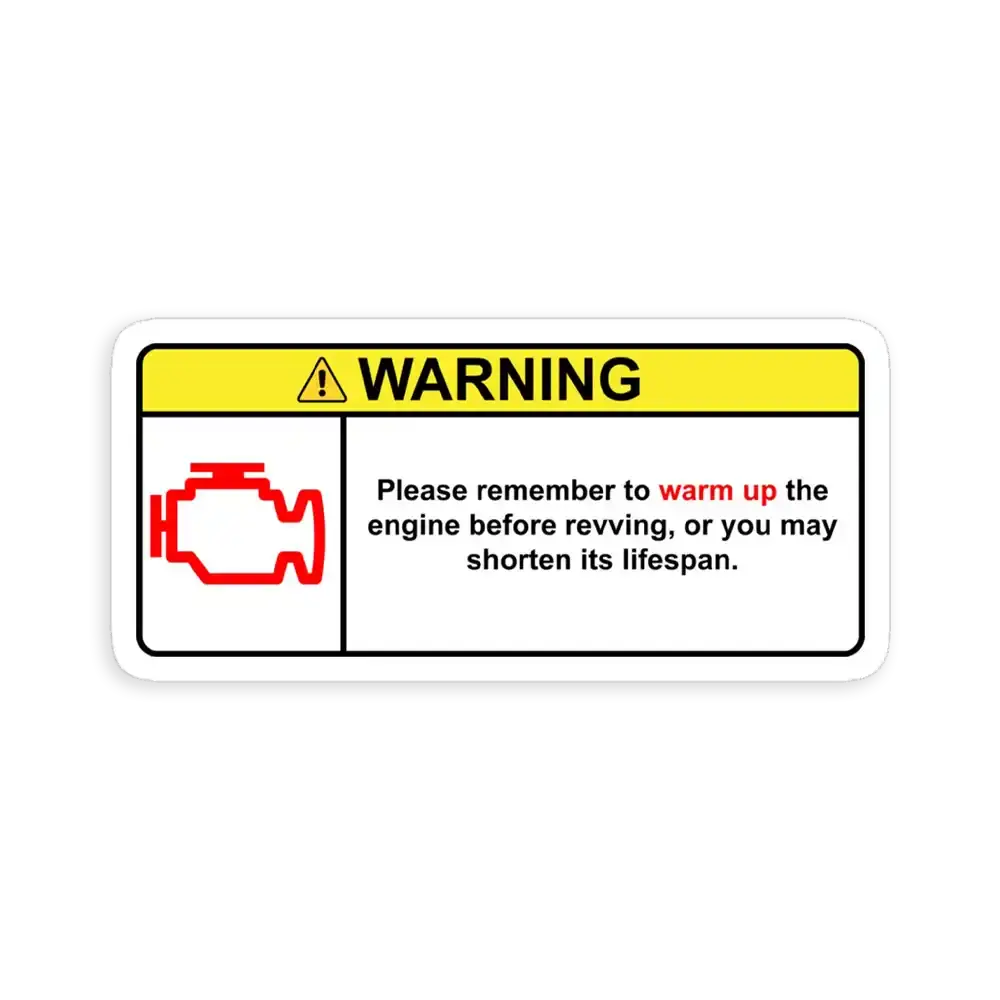 Warnschild Motor warmlaufen lassen Sticker