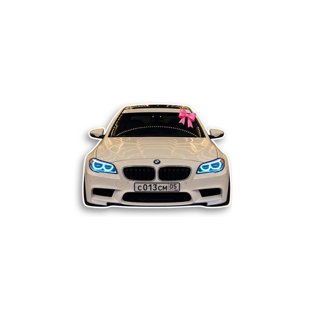 Weißes Auto mit Schleife Sticker