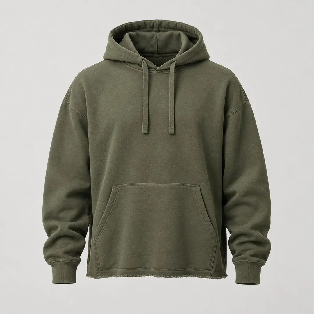 Rooftop Cropped Hem Hoodie in Moss