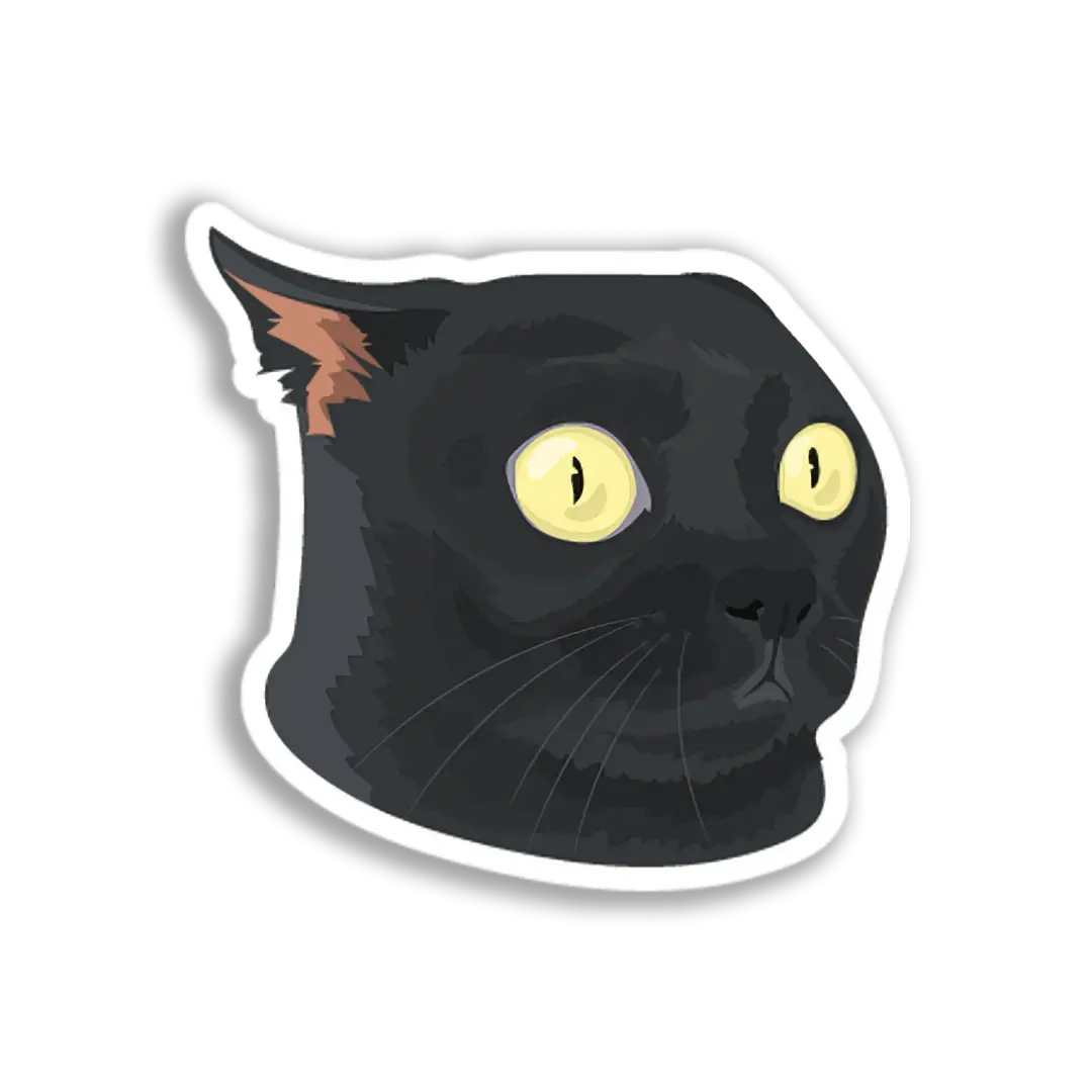 Surprised Black Cat Head Sticker