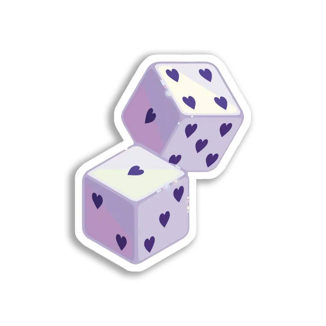 Purple Dice With Hearts Sticker