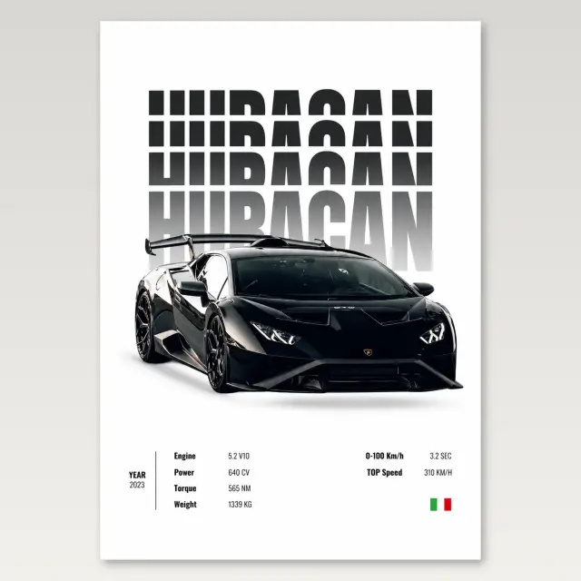 Black Huracan A4 Poster