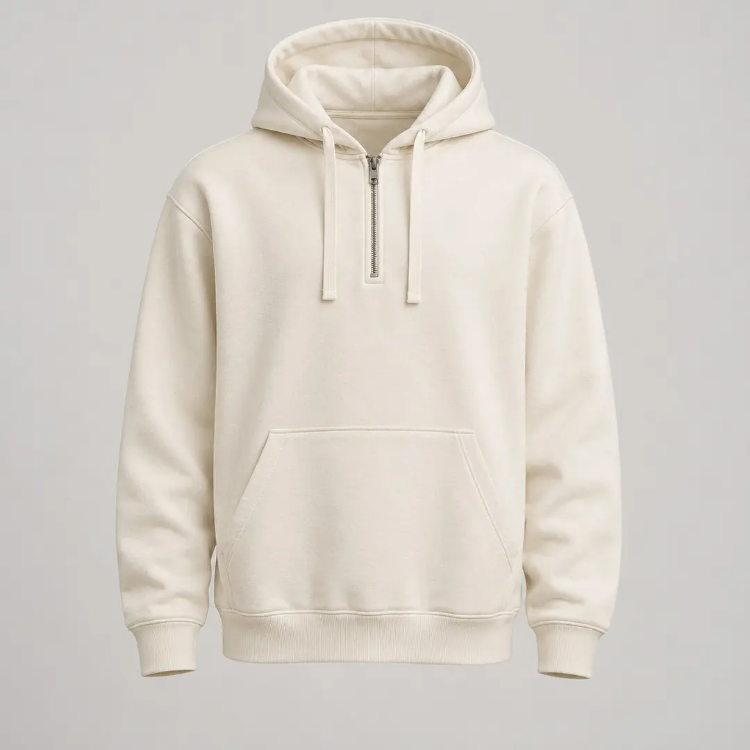 Ferry Pier Half-Zip Hoodie in Ecru