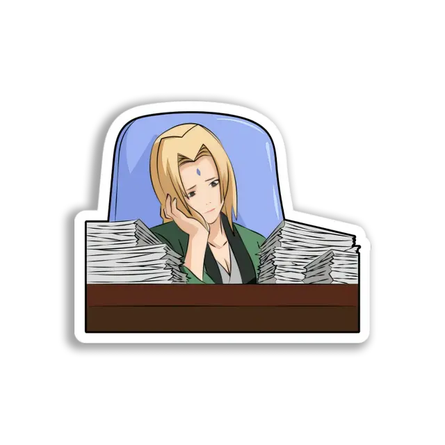 Pegatina de Tsunade desbordada de papeleo