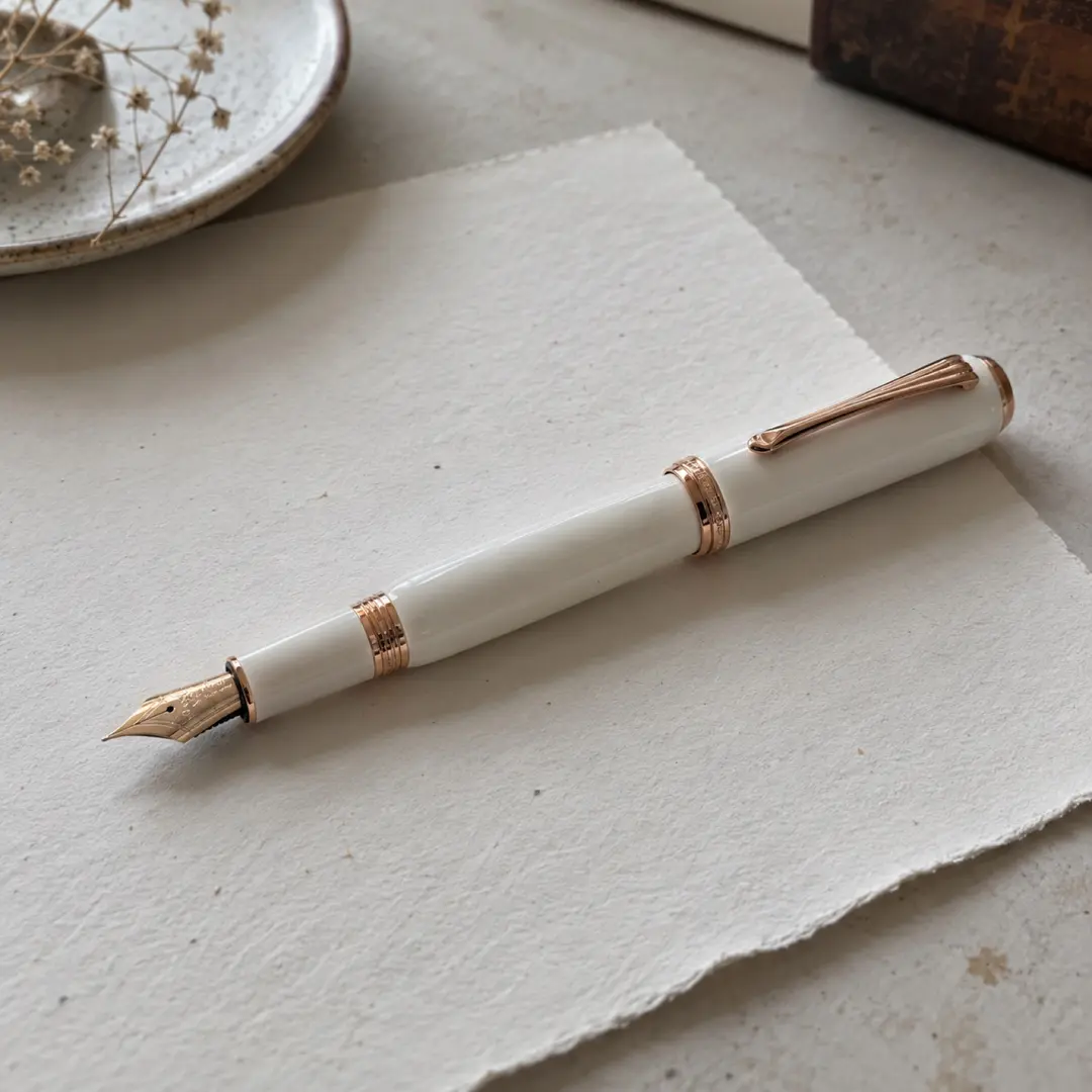 Pluma estilográfica de esmalte blanco