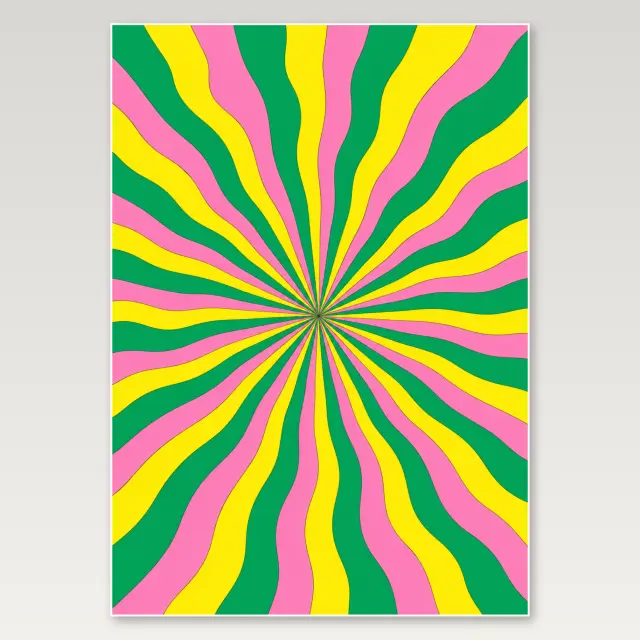 Grün-pink-gelbe Strahlen A4-Poster