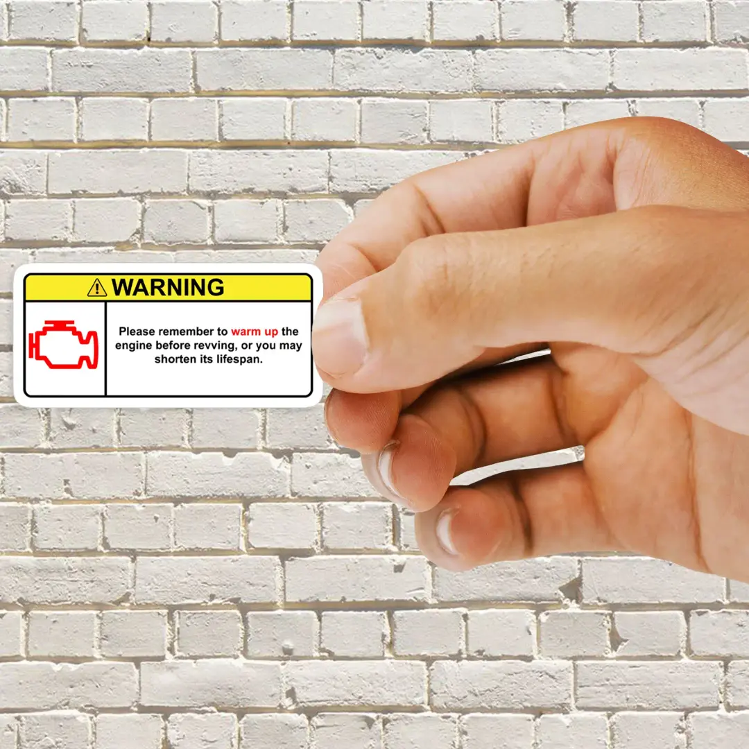 Warnschild Motor warmlaufen lassen Sticker