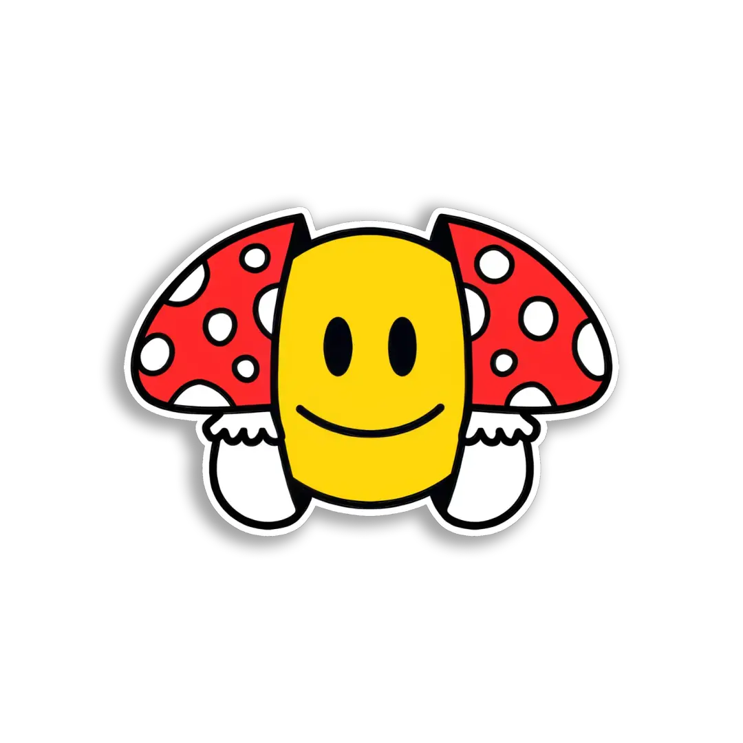Smiley Face With Mushroom Wings Sticker