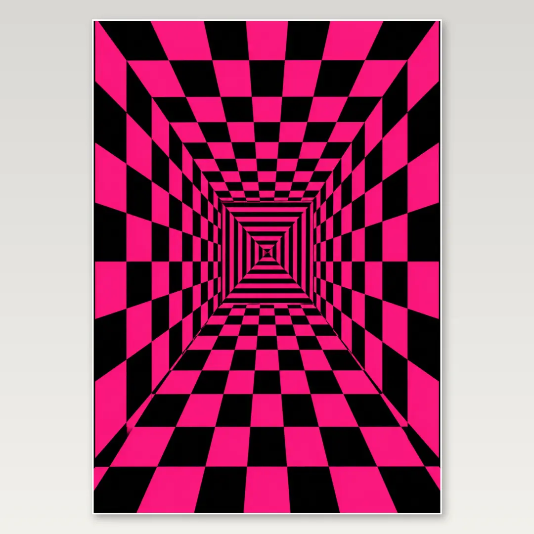 Pink Checker Infinity Tunnel A4 Poster