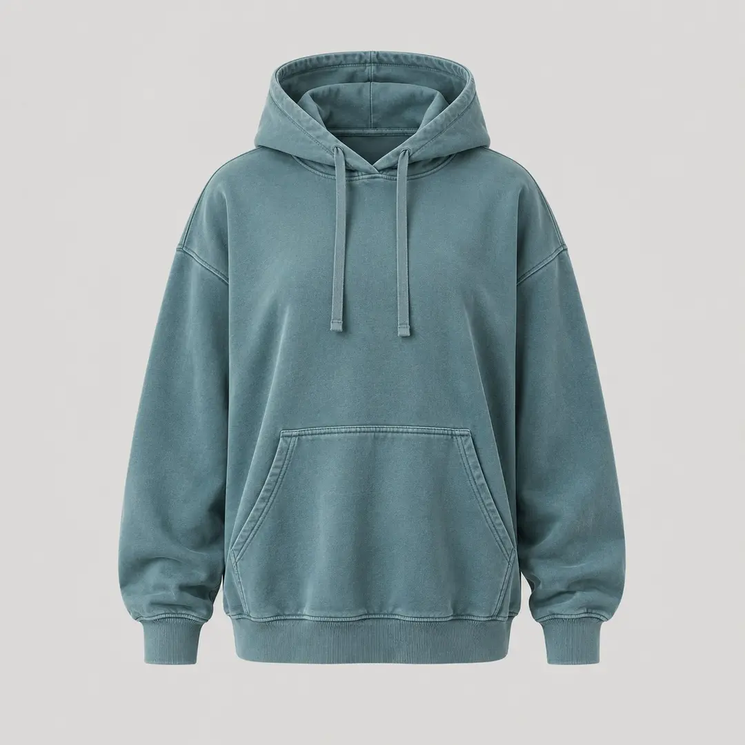 Neon Sign Garment-Dyed Hoodie in Faded Teal