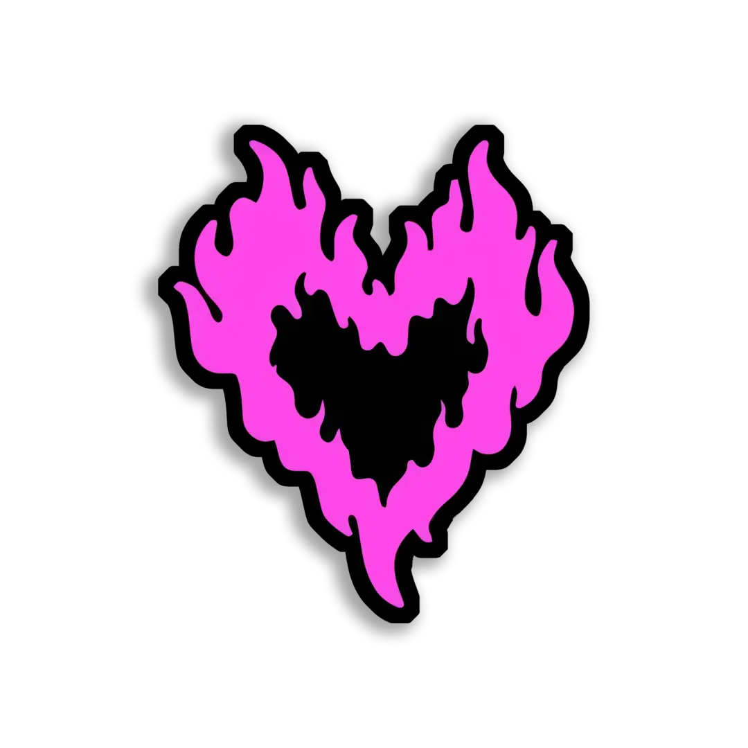 Pink Flaming Heart on Black Background Sticker