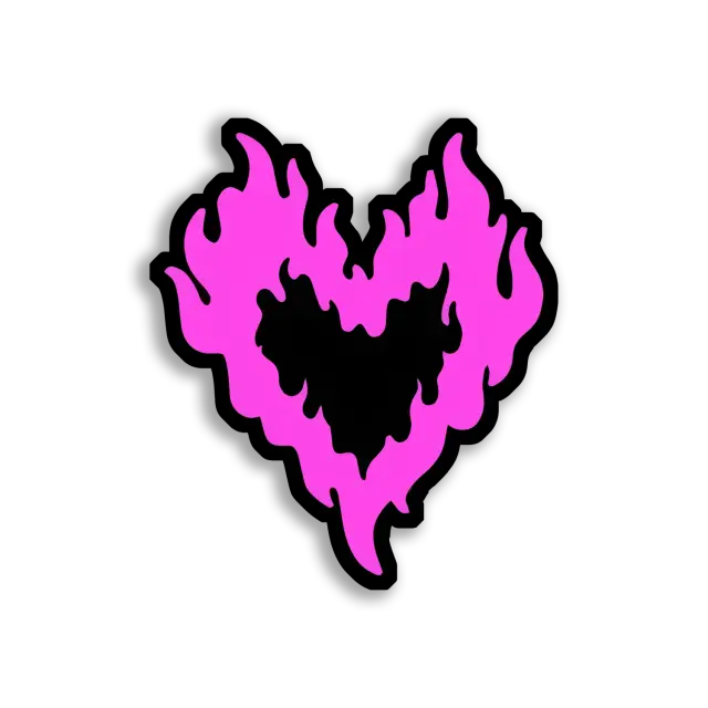 Pink Flaming Heart on Black Background Sticker