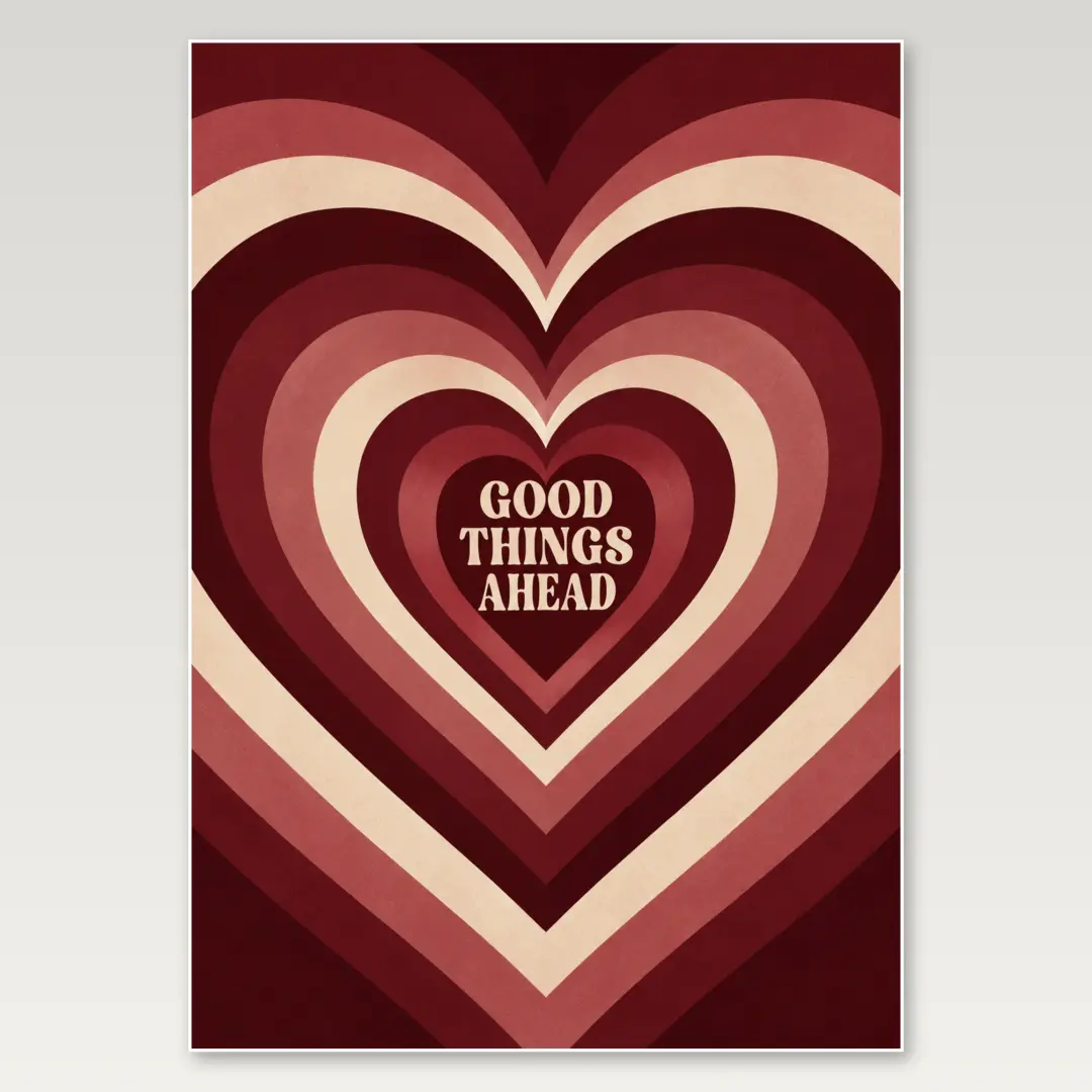 Concentric Burgundy Hearts A4 Poster
