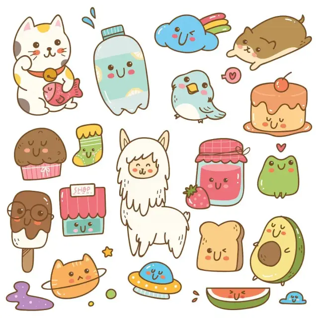 Kawaii-Doodle Sticker-Set