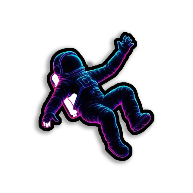 Pegatina de astronauta de neón flotando en el espacio