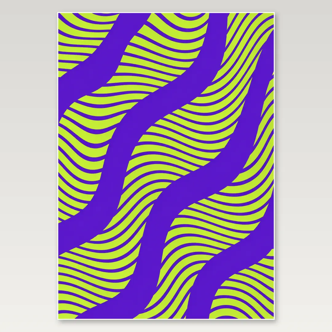 Lime Purple Flowing Stripes A4 Poster