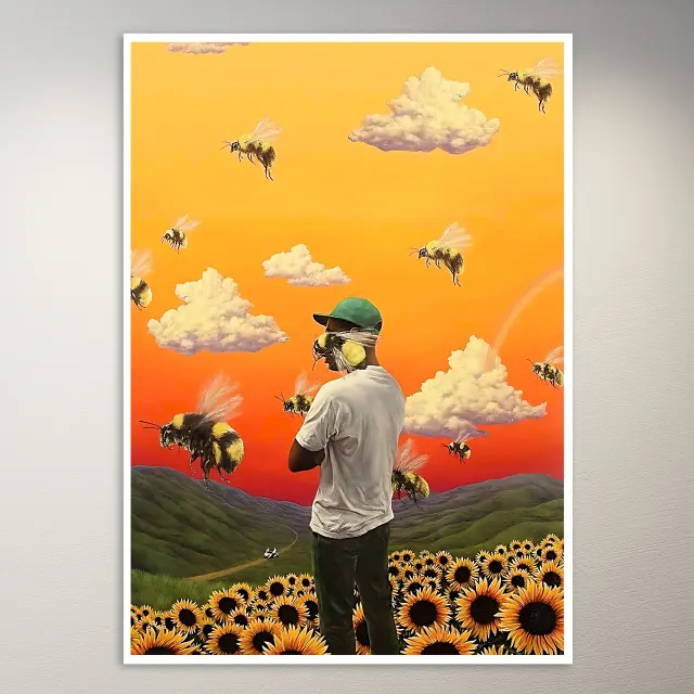 Ästhetischer Junge in einem Sonnenblumenfeld | Ästhetik-Poster