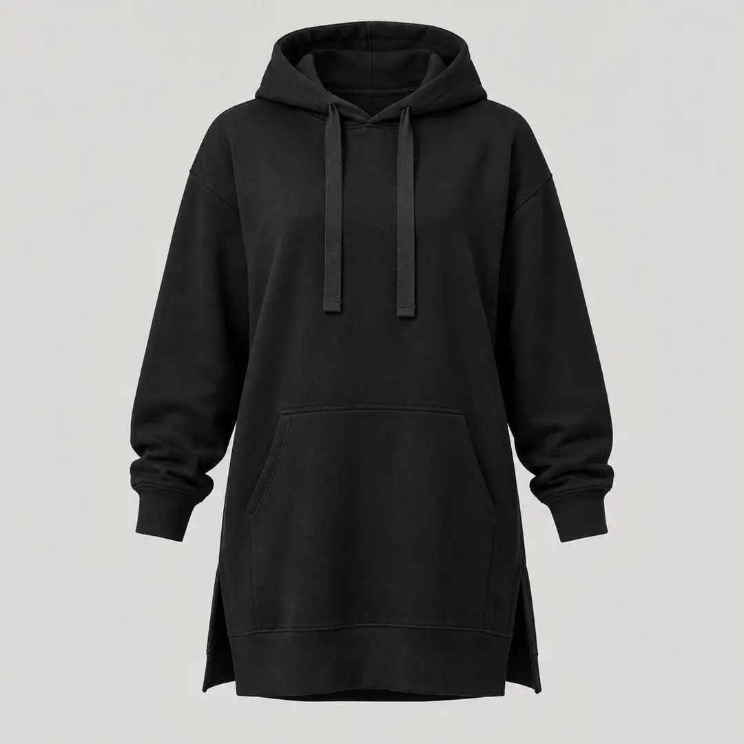 Hillside Longline Hoodie in Black