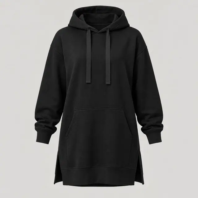 Hillside Longline Hoodie in Black