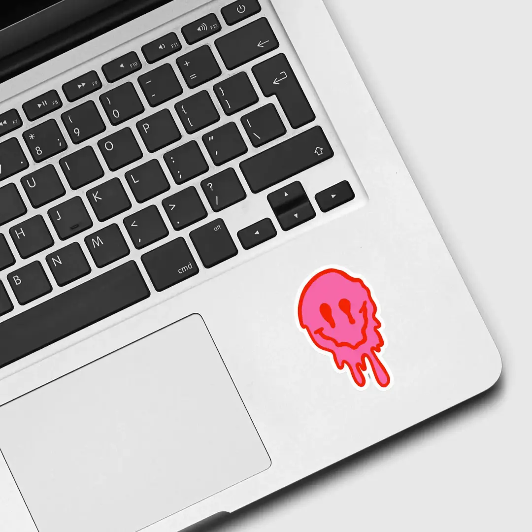 Pink and Red Drippy Smiley Face Sticker