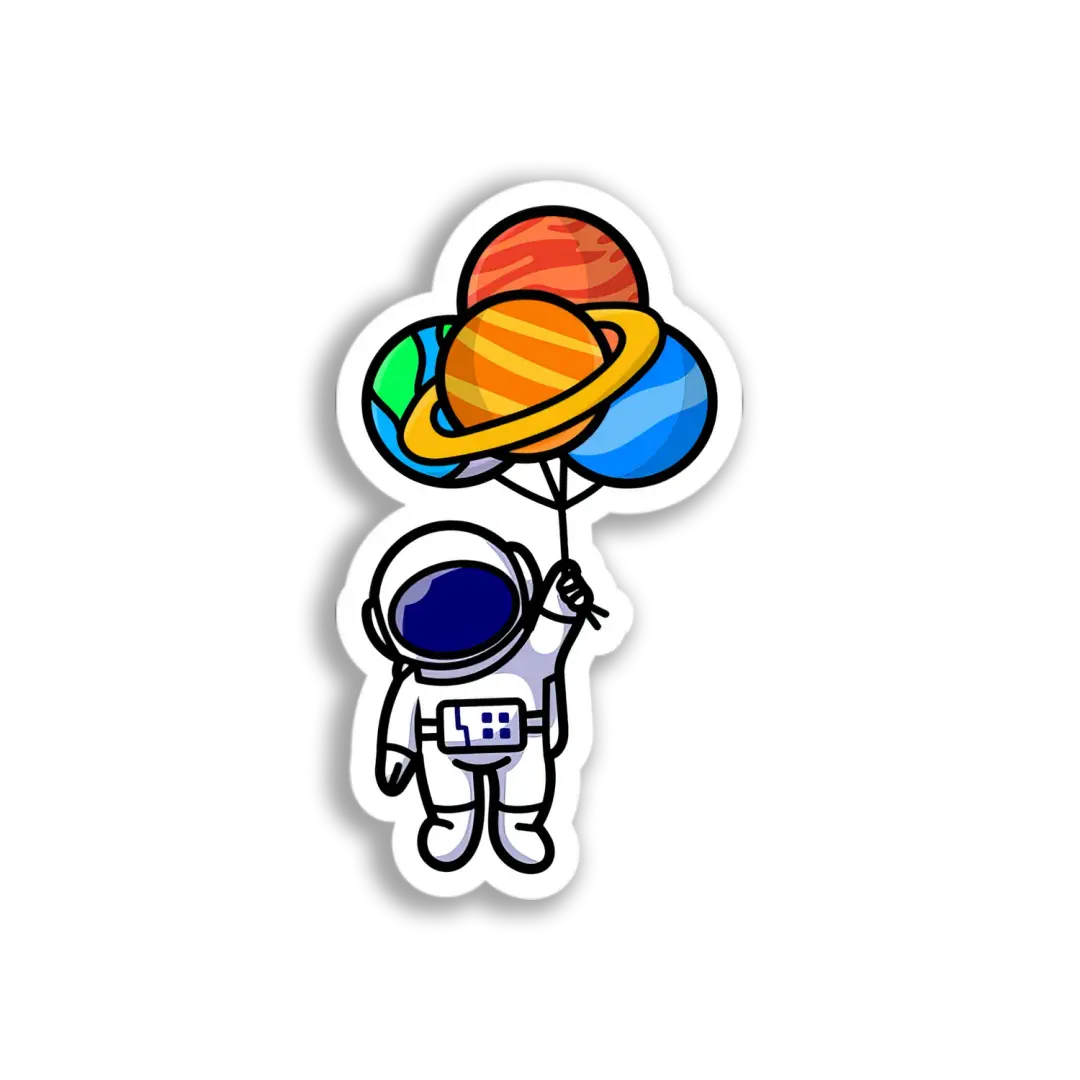 Astronaut Planet Balloons Sticker