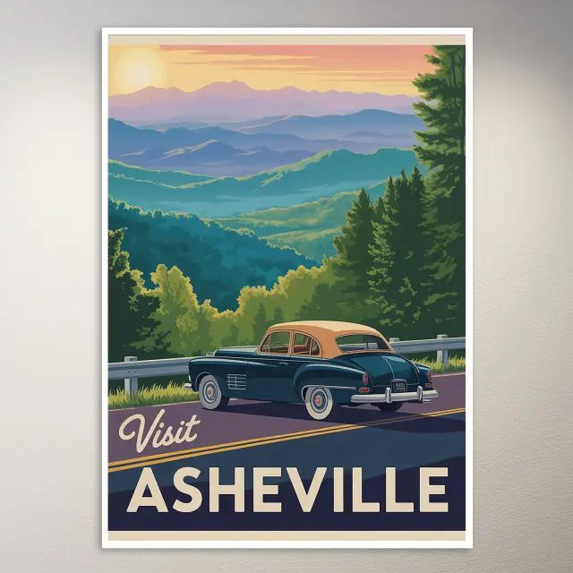 ملصق فني للسفر إلى Asheville