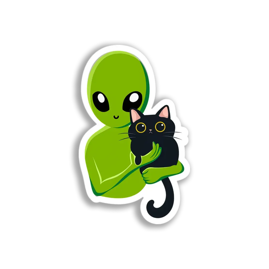Alien Holding Cat Sticker