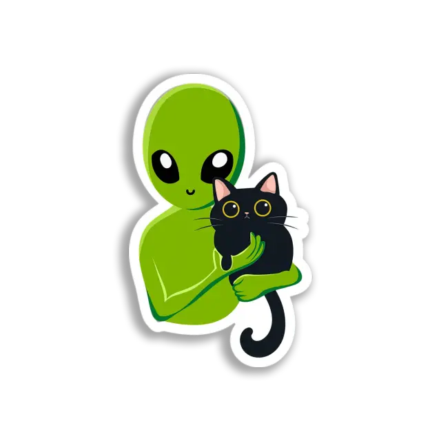 Alien hält Katze Sticker